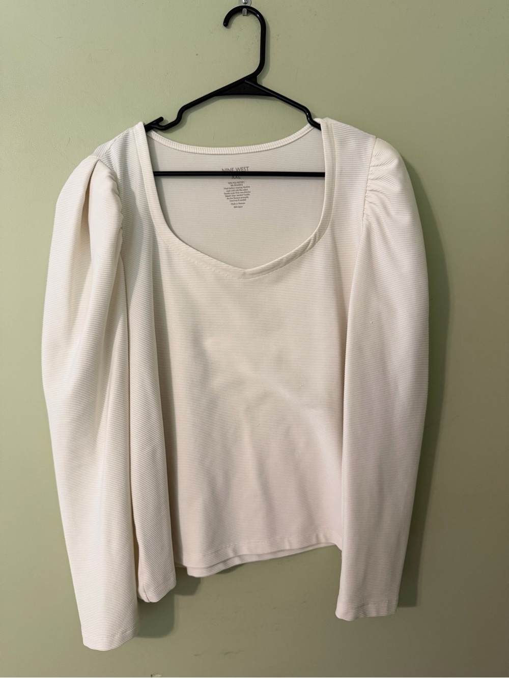 Nine West Cream Puff-Shoulder Scoop Neck Long Sleeve Top
